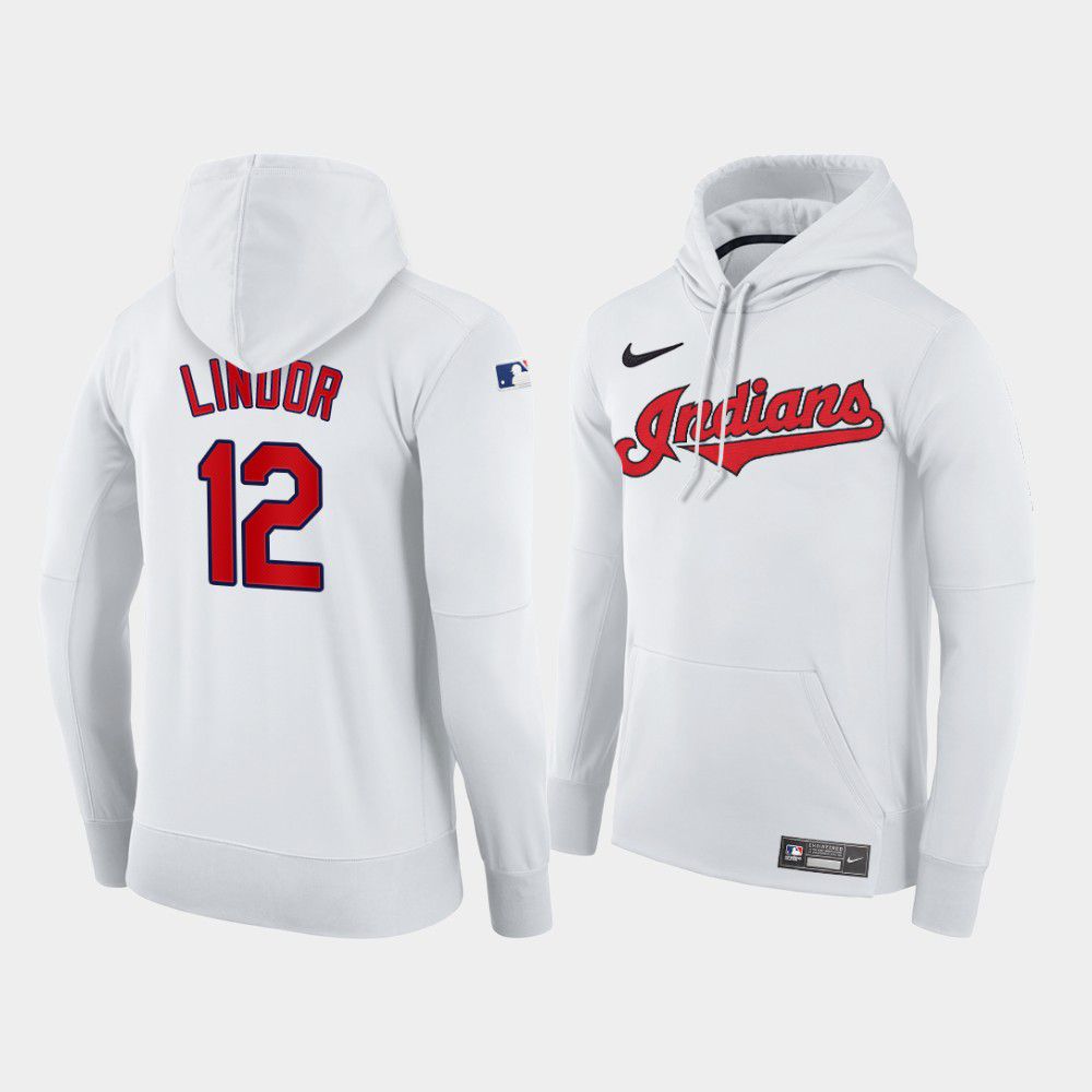Men Cleveland Indians #12 Lindor white home hoodie 2021 MLB Nike Jerseys